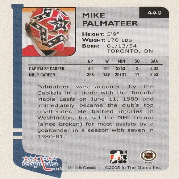 Mike Palmateer - 2005 In The Game Card - Picture 2 of 2